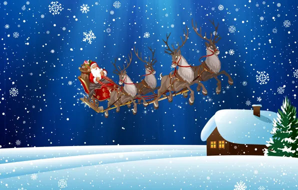 Winter, Snow, House, Christmas, Snowflakes, Background, New year, Holiday