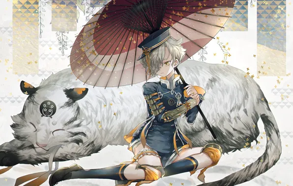 Cat, tiger, boy, Touken Ranbu, Dance of swords