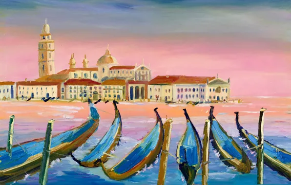 Picture, boats, Italy, Venice, gondola, the urban landscape
