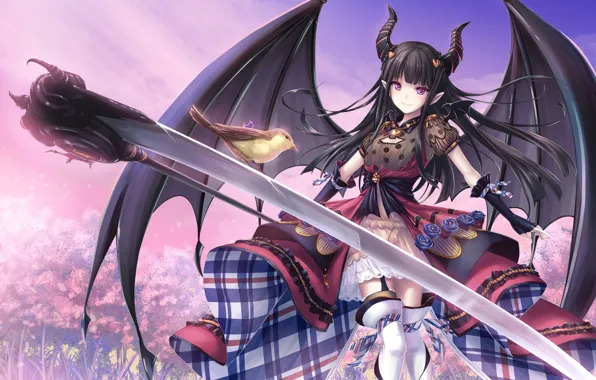 Picture weapon, bird, anime, japanese, horn, gil