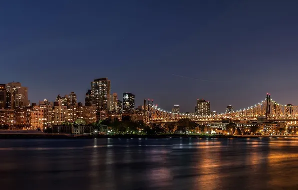 Night, bridge, the city, lights, America, new York, USA