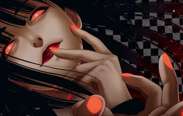Red eyes, madness, hell of a grin, face, Kakegurui, Yumi Located In Jabami, Crazy excitement