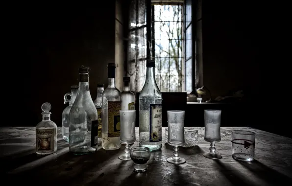 Bottle, background, glass