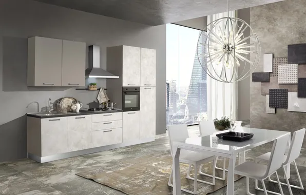 Style, interior, Italy, kitchen, dining room, city apartment, dining area, Italian design