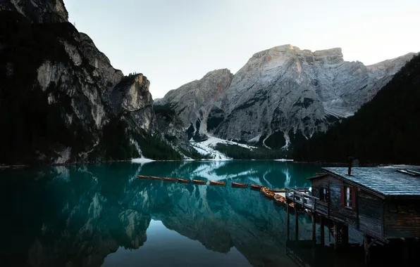 Italy, Italy, South Tyrol, Lake Braies, lake Braies, Dawn morning, Dawn Morning, Braies South Tyrol