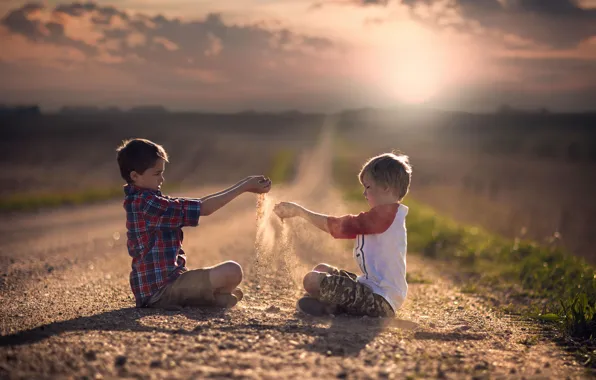 Road, children, childhood, space, bokeh