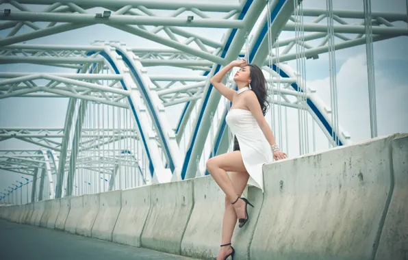 Girl, bridge, pose, dress