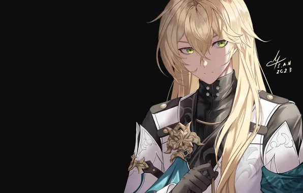 Guy, black background, blonde, honkai star rail
