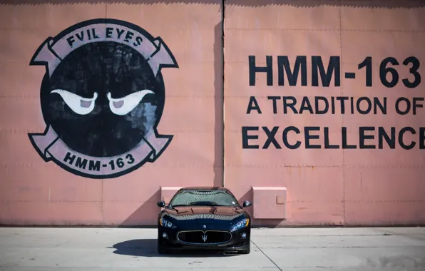 Wall, black, the inscription, Maserati, shadow, black, Maserati, the front