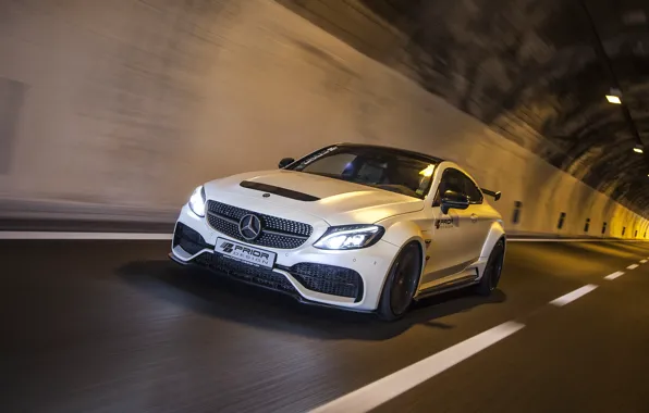 Lights, Mercedes-Benz, speed, AMG, Coupe, C63, Widebody, Prior-Design