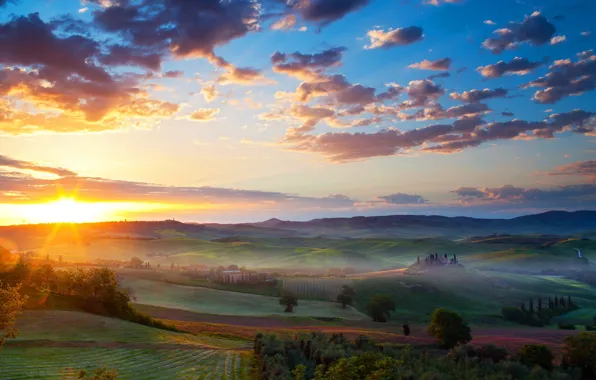 Picture field, landscape, sunset, valley