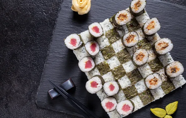 Fish, figure, rolls, nori