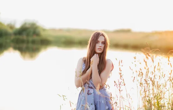 Look, girl, pose, river, portrait, bokeh, Sergei Mihov