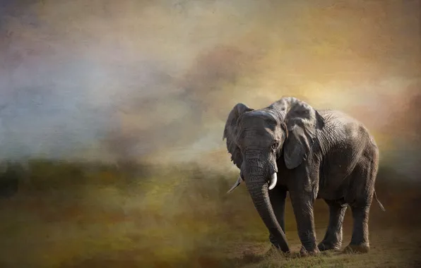 Field, look, face, nature, elephant, photoshop, treatment, picture