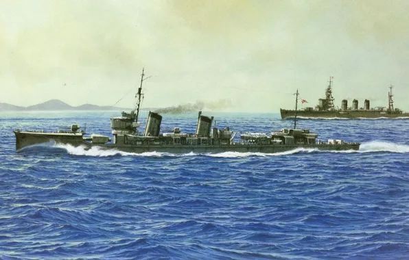 Ship, art, Navy, military, Japanese, destroyer, WW2, IJN