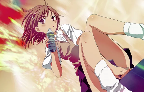 Water, girl, bottle, misaka mikoto, to aru kagaku no railgun, sitting, to aru majutsu no …