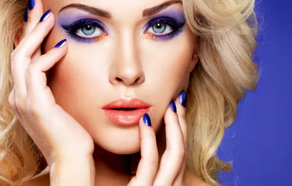 Picture look, close-up, face, background, portrait, hands, makeup, hairstyle