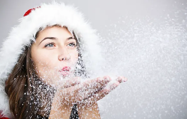 Picture girl, snow, mood, holiday, new year, Christmas
