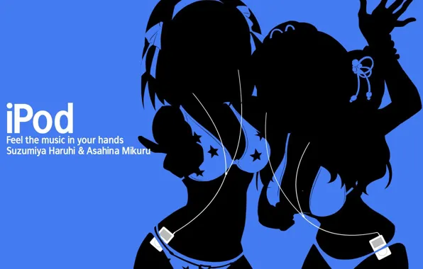 Picture girls, ipod, two, blue background