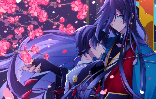 Flowers, art, two, Touken Ranbu, KaneHori