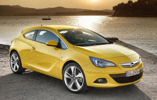 Picture landscape, sunset, lake, Opel, Astra, GTC