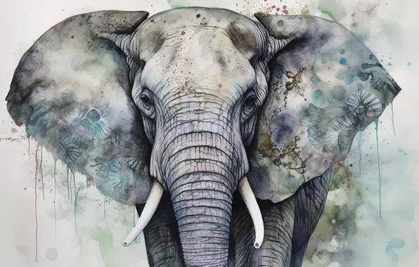 Face, elephant, portrait, painting, imitation painting, AI art, neural network