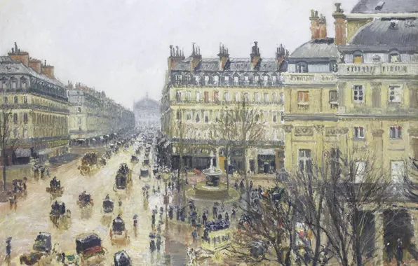 Picture, the urban landscape, Camille Pissarro, Place Du Théâtre Français. Rain