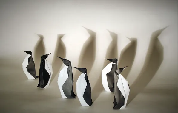 Picture paper, penguins, origami