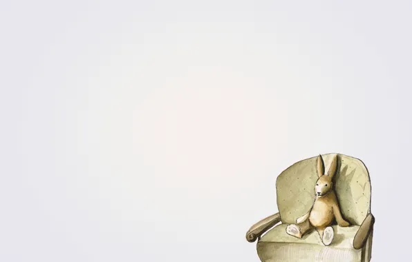 Picture sofa, hare, minimalism, rabbit, sitting, light background, rabbit