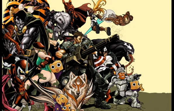Morrigan, Resident Evil, Iron Man, captain america, venom, Spider-Man, Tony Stark, Chris Redfield