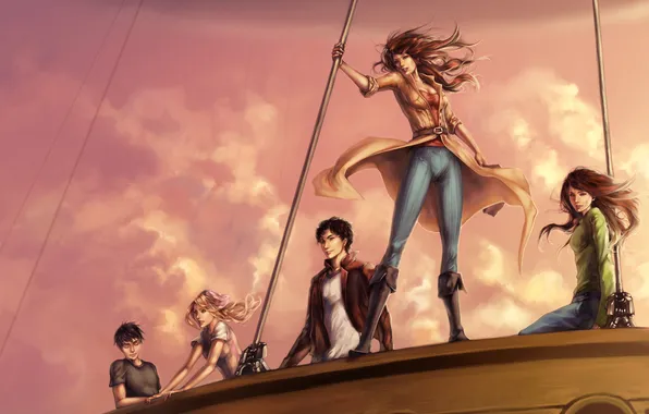 The sky, clouds, girls, Ship, guys, teenagers