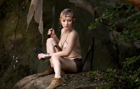 Chest, girl, feet, shoes, Tits, form, nipples, hip