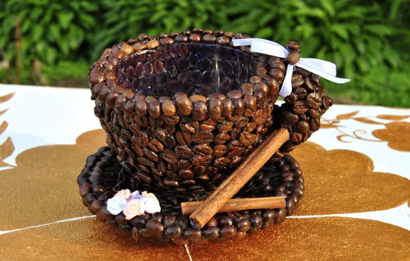 Mug, coffee beans, decor