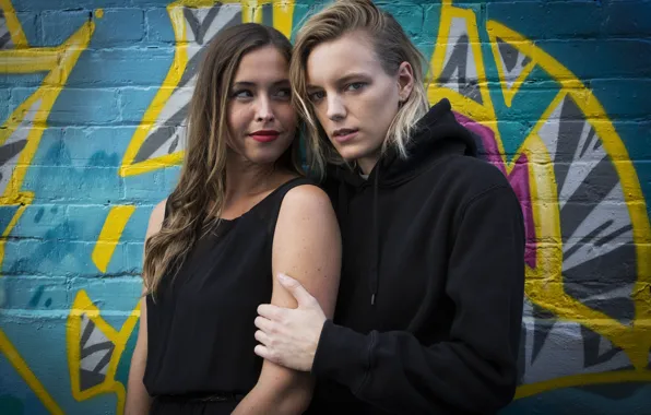 Pose, wall, makeup, two, Natalie Krill, Natalie Krill, Below Her Mouth, Erika Linder