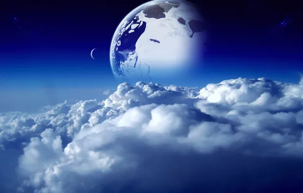 The sky, space, clouds, blue, blue, the moon, planet, space