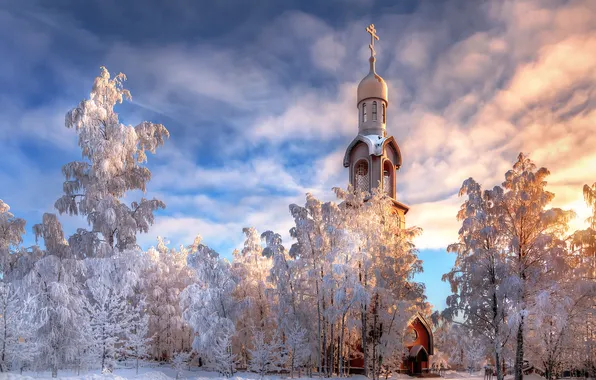 Winter, landscape, temple, architecture, Leningrad oblast