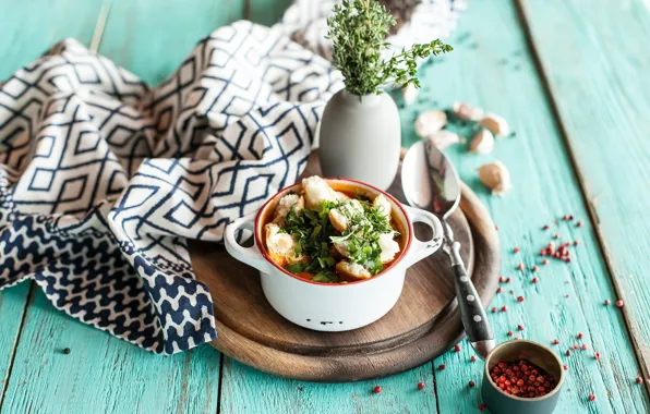 Greens, food, soup, the first dish, crackers