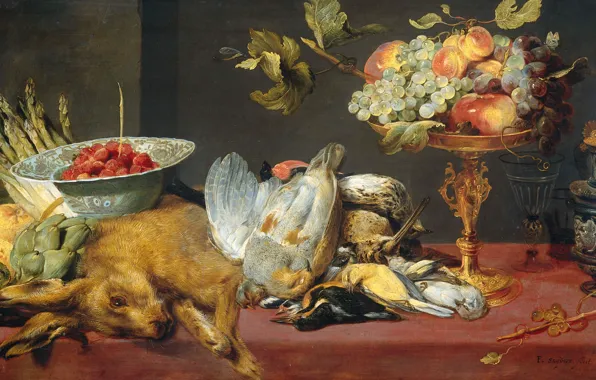 Trees, oil, picture, Frans Snyders, Still life with Dead Game and Fruit