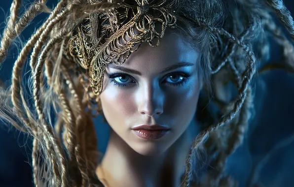 Look, girl, light, face, fantasy, hairstyle, braids, dreadlocks