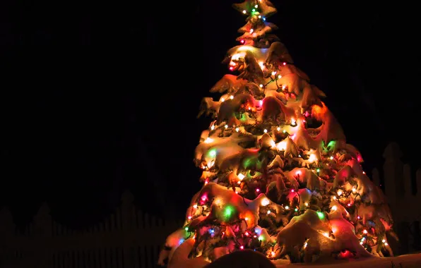 Decoration, night, lights, tree, new year
