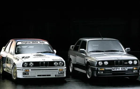 BMW, black background, DTM, E30, racing car, 1987, the front.grey