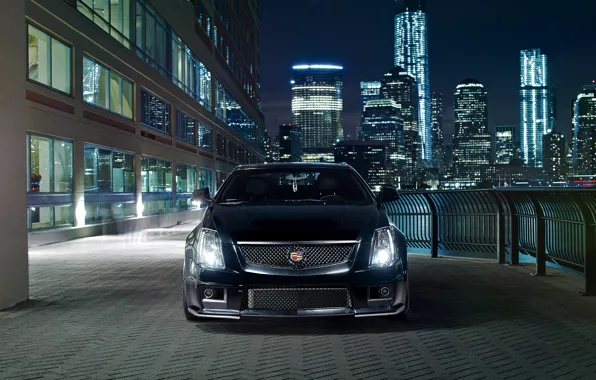 Picture night, the city, lights, black, Cadillac, before, black, CTS-V