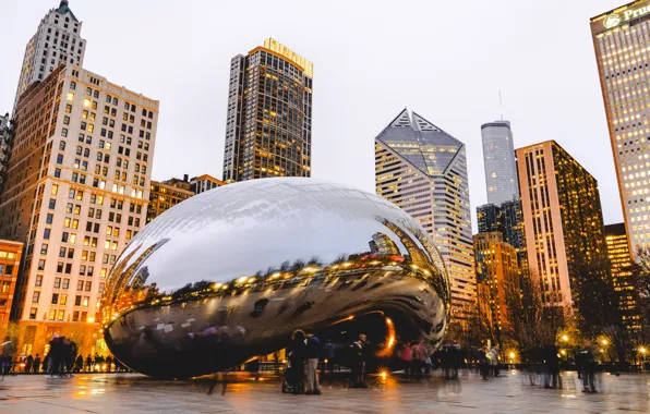 Lights, Park, building, the evening, Chicago, USA, USA, architecture