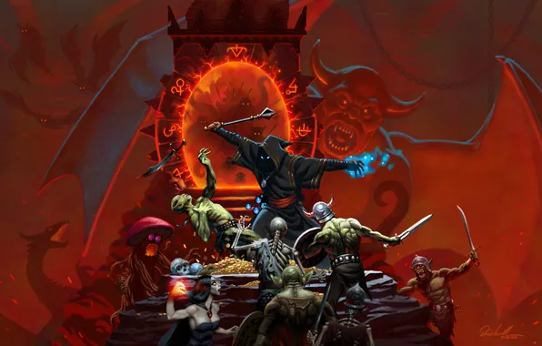 Demon, sake, weapon, wings, fantasy art, creature, skeleton, video games
