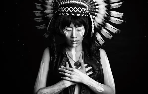 Girl, face, style, coloring, headdress