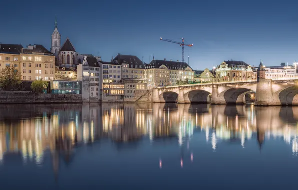 The city, Basel, Evening lights