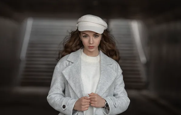 Look, girl, face, cap, coat, Yuriy Korotun, Valeria Seknina