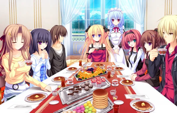 Girl, game, dress, anime, food, boy, blonde, asian
