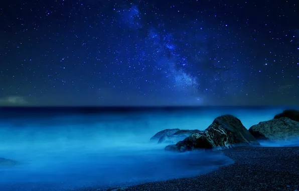 Picture sea, the sky, stars, night, fog, the milky way