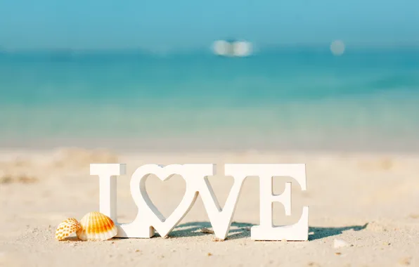 Sea, beach, letters, Love, The sun